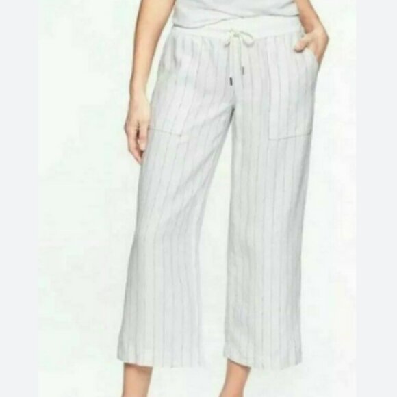 Athleta Stripe Bali Linen Crop White Size 8 - Picture 1 of 10